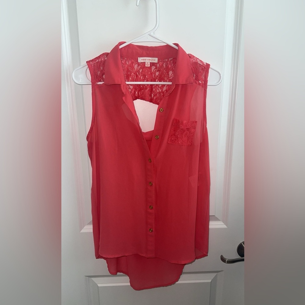 Margo & Sebastian Women's Sz Medium Sleeveless Lace Top - Coral Pink